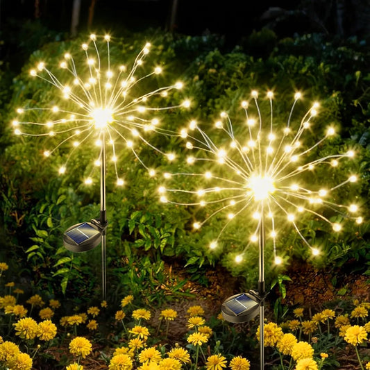 Solar Powered Warm White Starburst Firework Garden Light Set (2 Pc  120 Led)