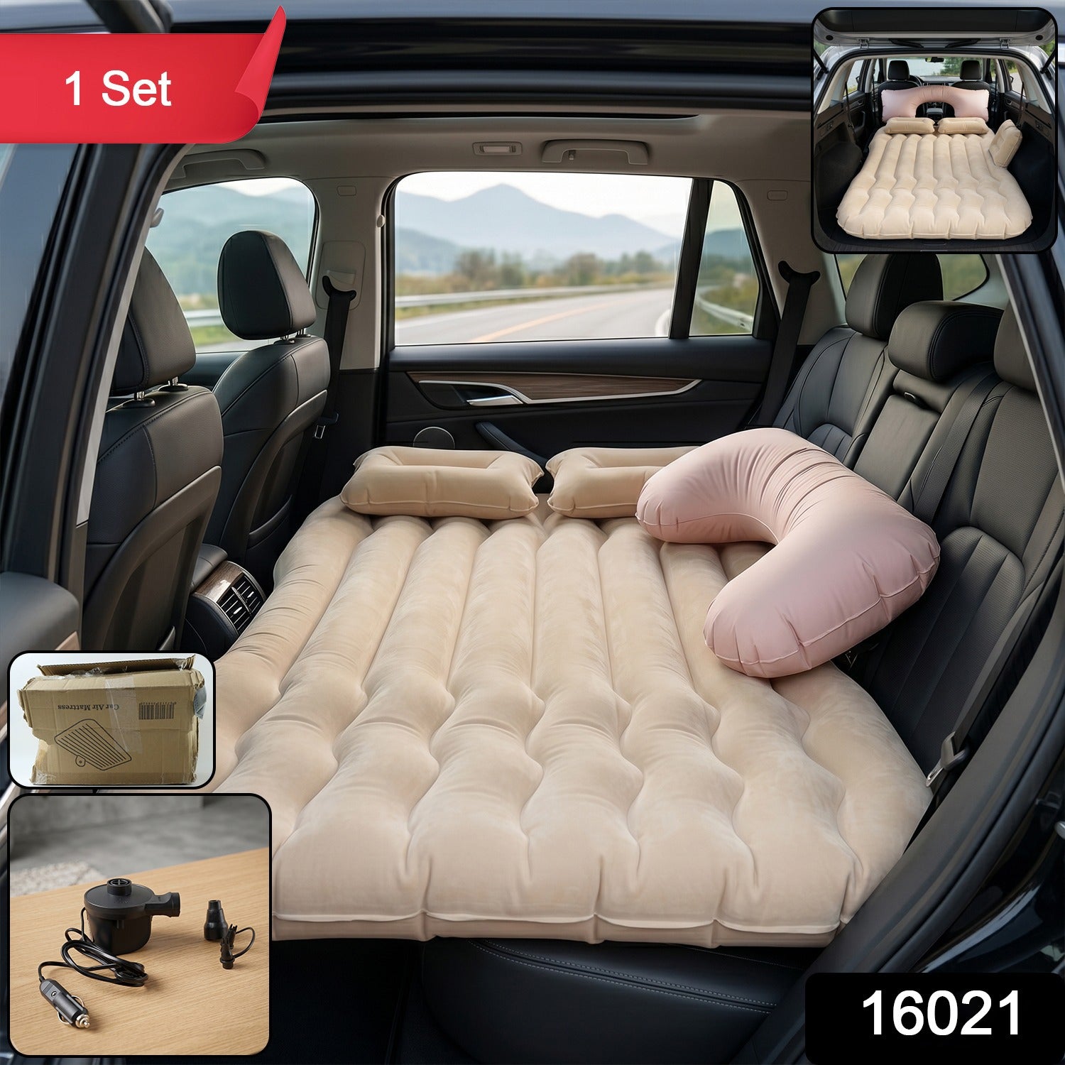Car Air Mattress Bed Set With Inflatable Pillows And Cushions (1 Set  Mix Design)