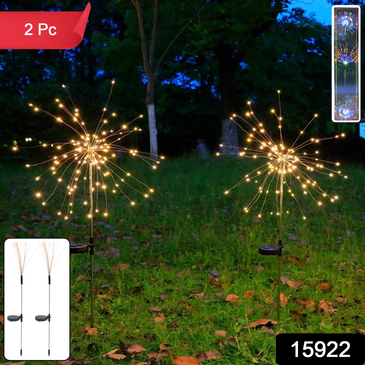 Solar Powered Warm White Starburst Firework Garden Light Set (2 Pc  120 Led)