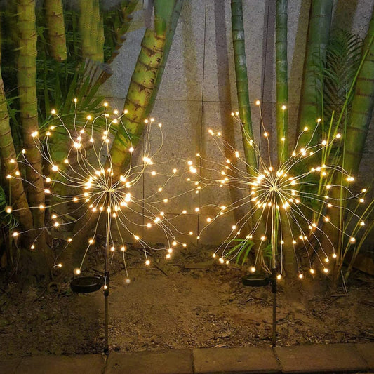 Solar Powered Warm White Starburst Firework Garden Light Set (2 Pc  120 Led)