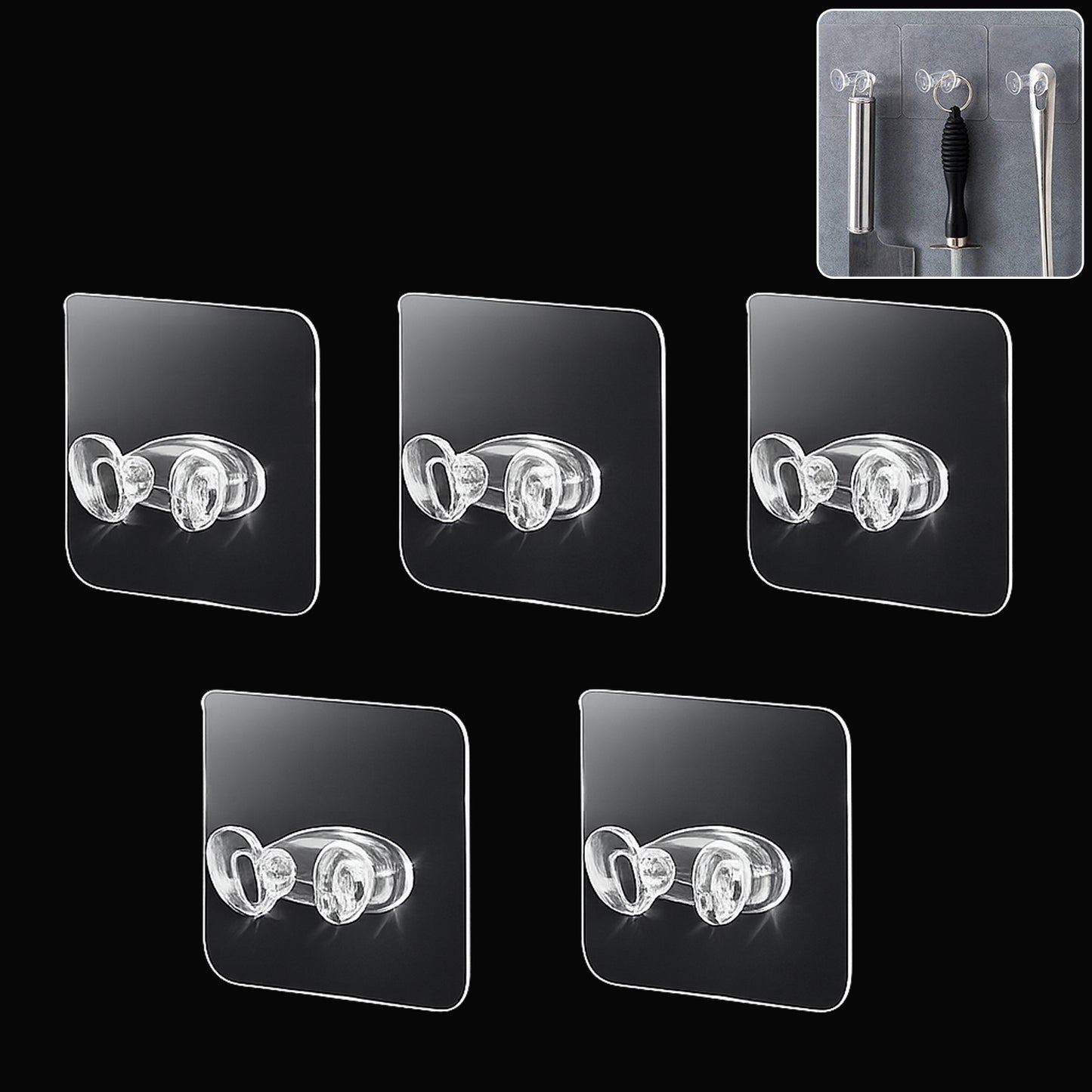 Adhesive Plastic Wall Hook Self Stick Hanger Strong Hold (5 Pc)
