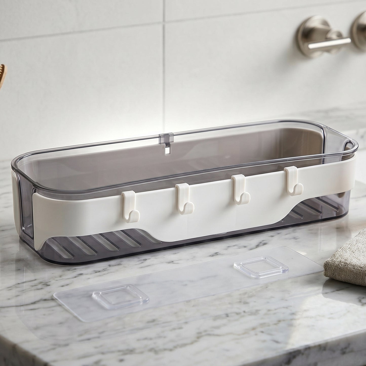 Stylish Bathroom Wall Shelf  1 Pc Multi-purpose Storage Organizer With Hooks
