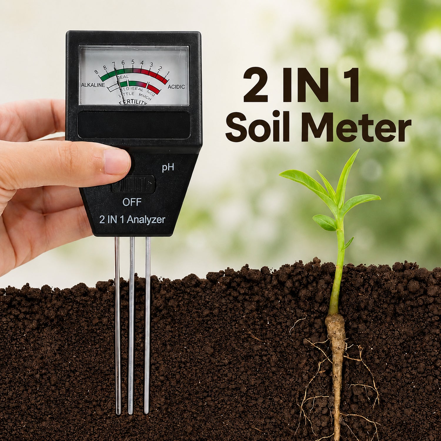 2 In 1 Soil Meter - Soil Ph  Fertility Tester Analyzer (1 Pc)